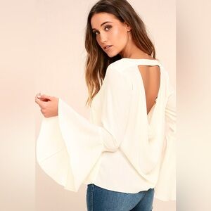 Cowl Back Blouse Size M Medium Long Sleeve Bell Top Lulu’s Contented Sigh Shirt